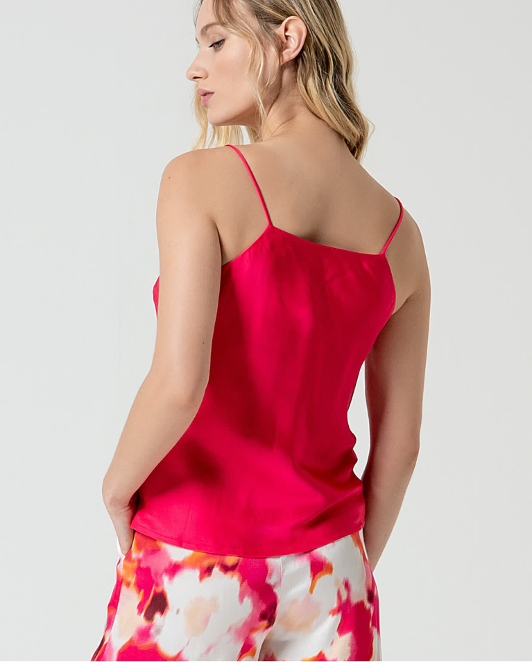 surkana Top satinado y fluido de tirantes Fucsia En oferta