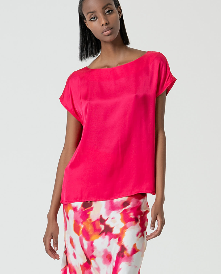 surkana Camiseta satinada con cuello barco Fucsia Libre de impuestos