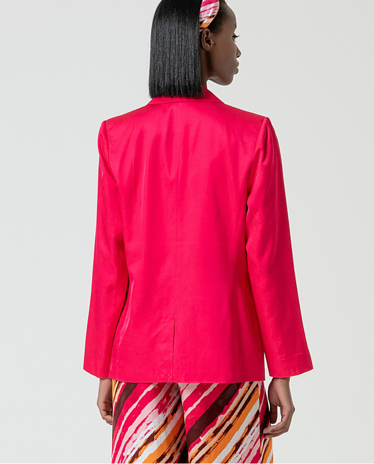 surkana Blazer satinada cruzada lisa Fucsia Descuentos del mes