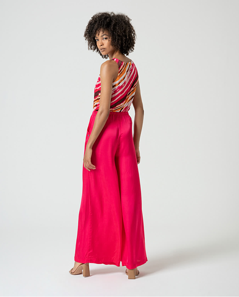 surkana Pantalón wide leg satinado liso Fucsia Oferta exclusiva