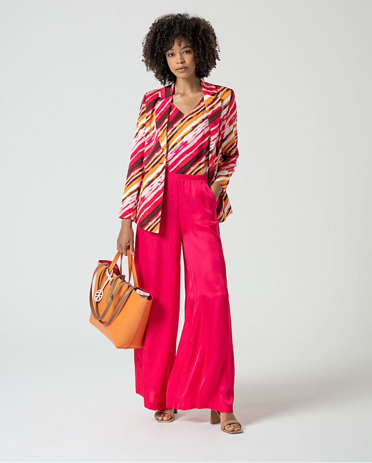 surkana Pantalón wide leg satinado liso Fucsia Oferta exclusiva