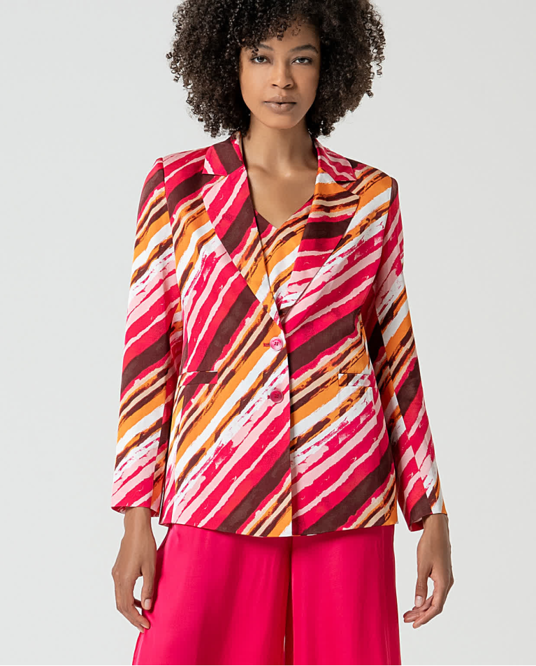 surkana Blazer satinada cruzada estampada Fucsia