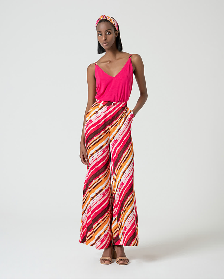 surkana Pantalón wide leg satinado estampado Fucsia