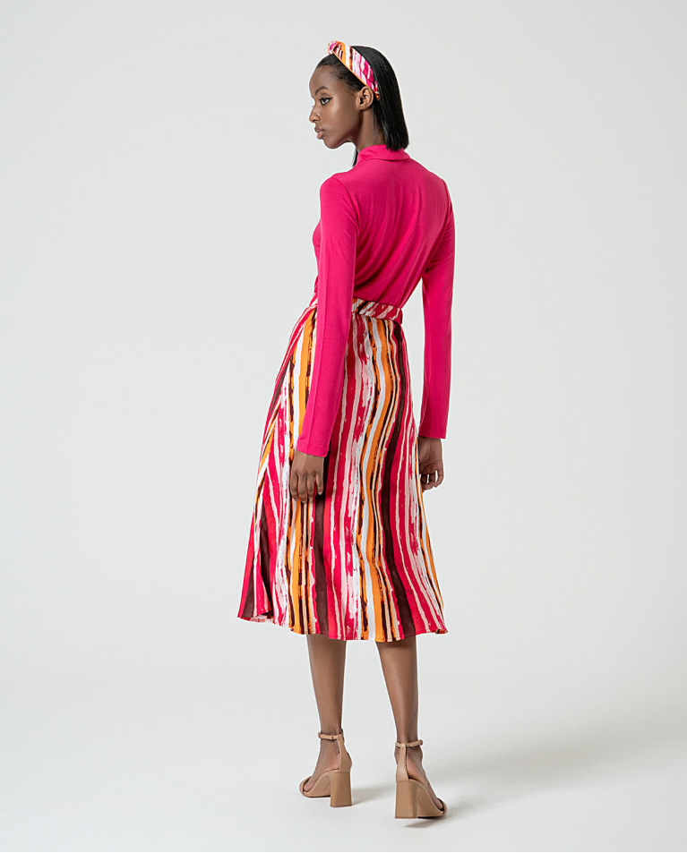 surkana Falda midi satinada estampada Fucsia Grandes ahorros