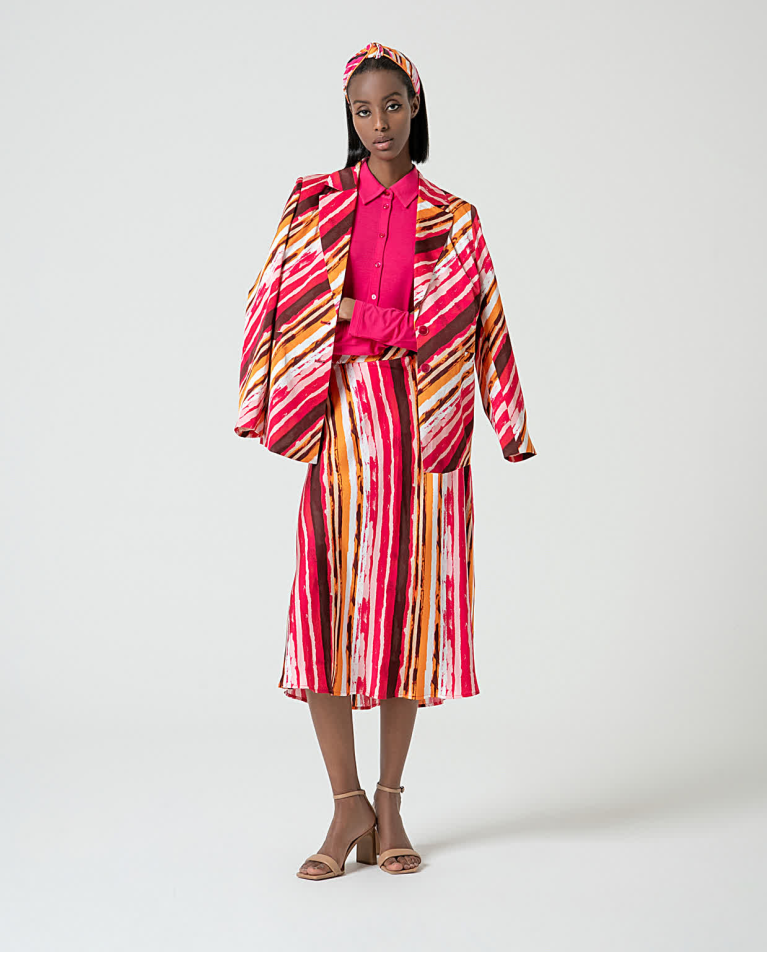 surkana Falda midi satinada estampada Fucsia Grandes ahorros
