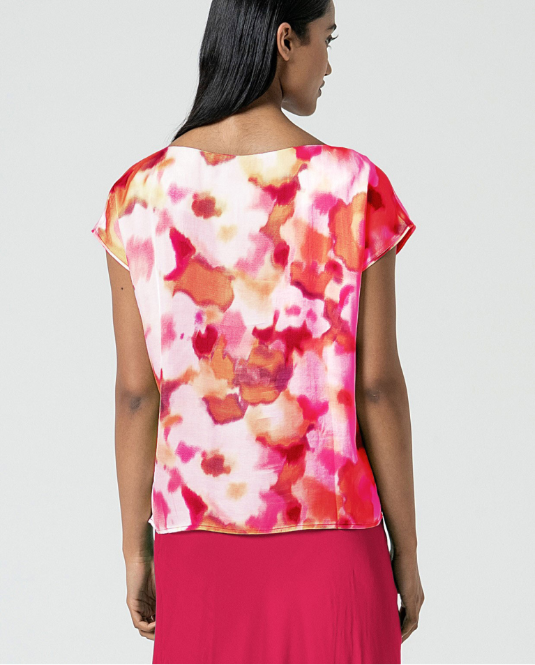 surkana Camiseta satinada con cuello barco estampada Fucsia Precio ultrabajo