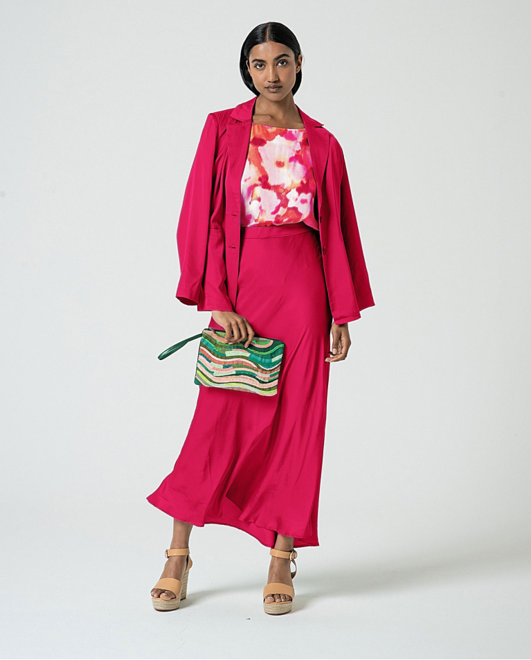 surkana Camiseta satinada con cuello barco estampada Fucsia Precio ultrabajo