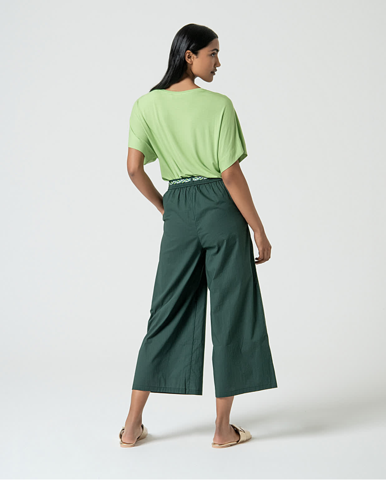 surkana Pantalón culotte con cinturón Verde Botella Devoluciones gratuitas