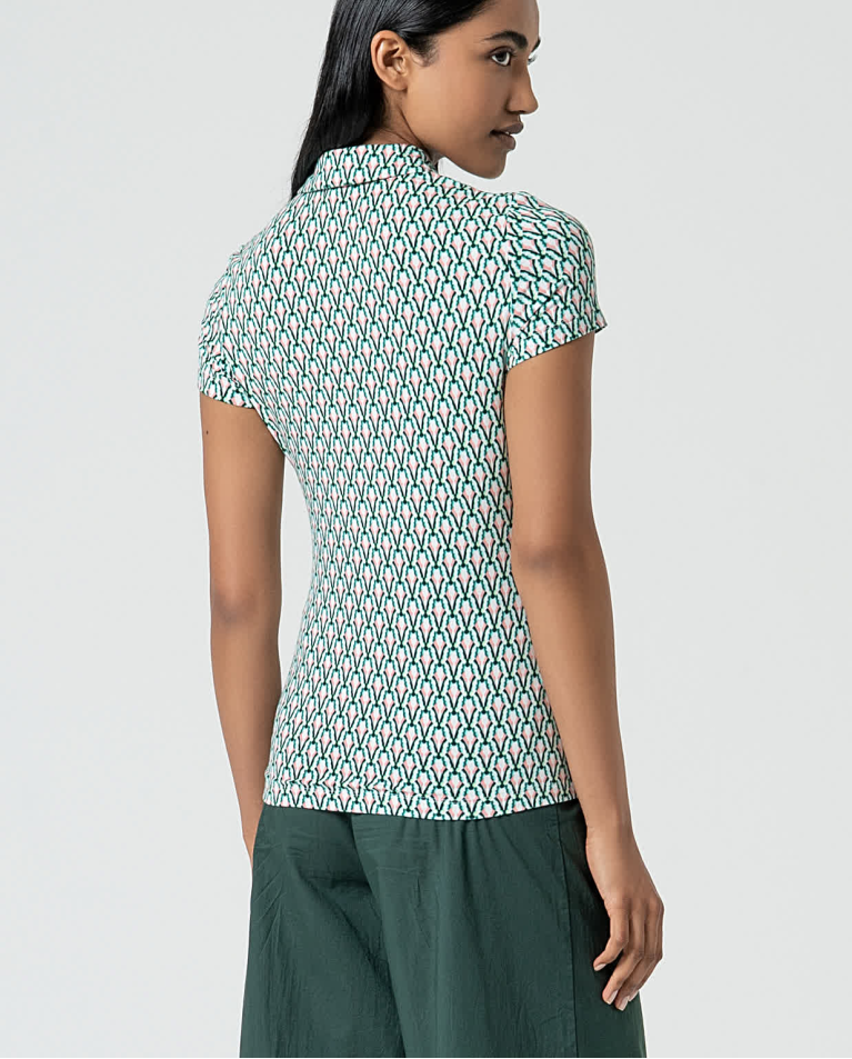 surkana Camisa elástica manga corta estampada Verde Outlet online