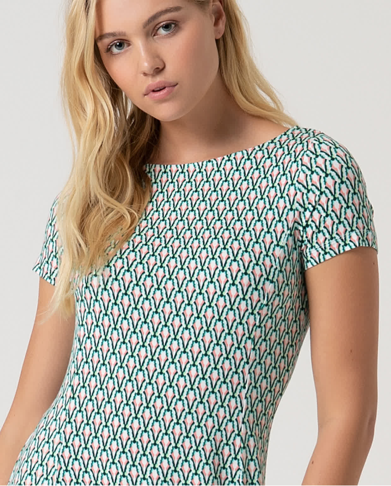 surkana Vestido elástico corto estampado Verde Ofertas
