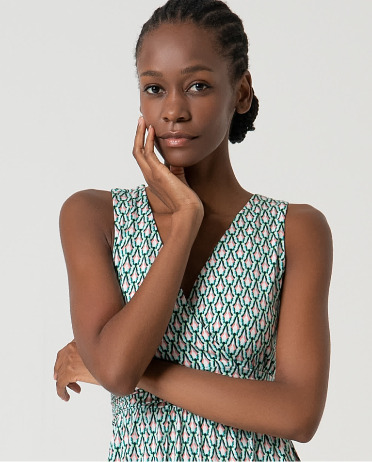 surkana Vestido elástico corto estampado Verde Venta caliente