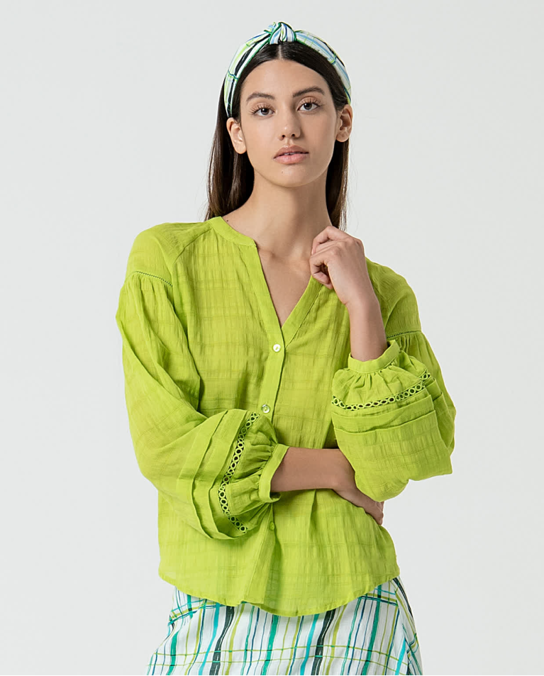 surkana Blusa romántica con bordados lisa Verde acido