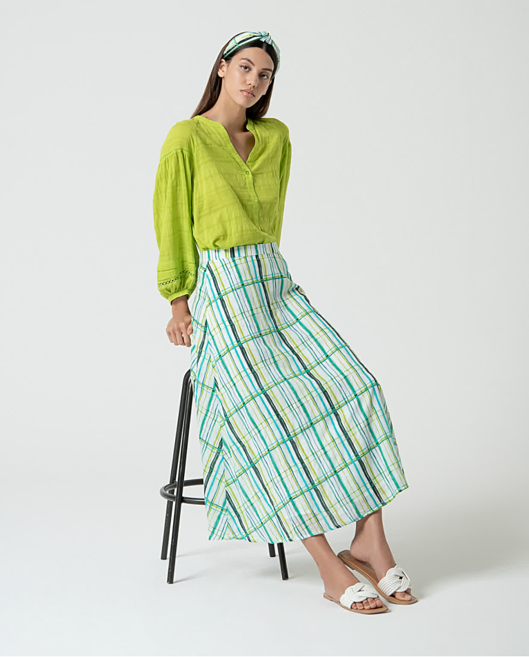 surkana Blusa romántica con bordados lisa Verde acido Gran oferta