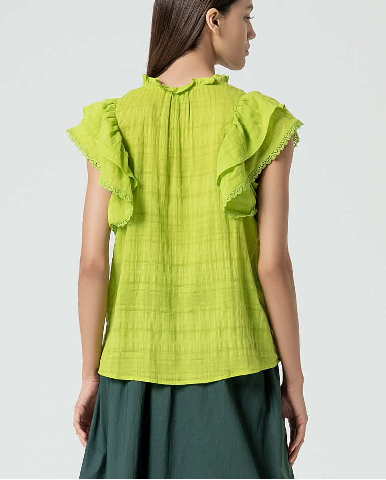 surkana Blusa romántica con volantes lisa Verde acido Rebajas baratas