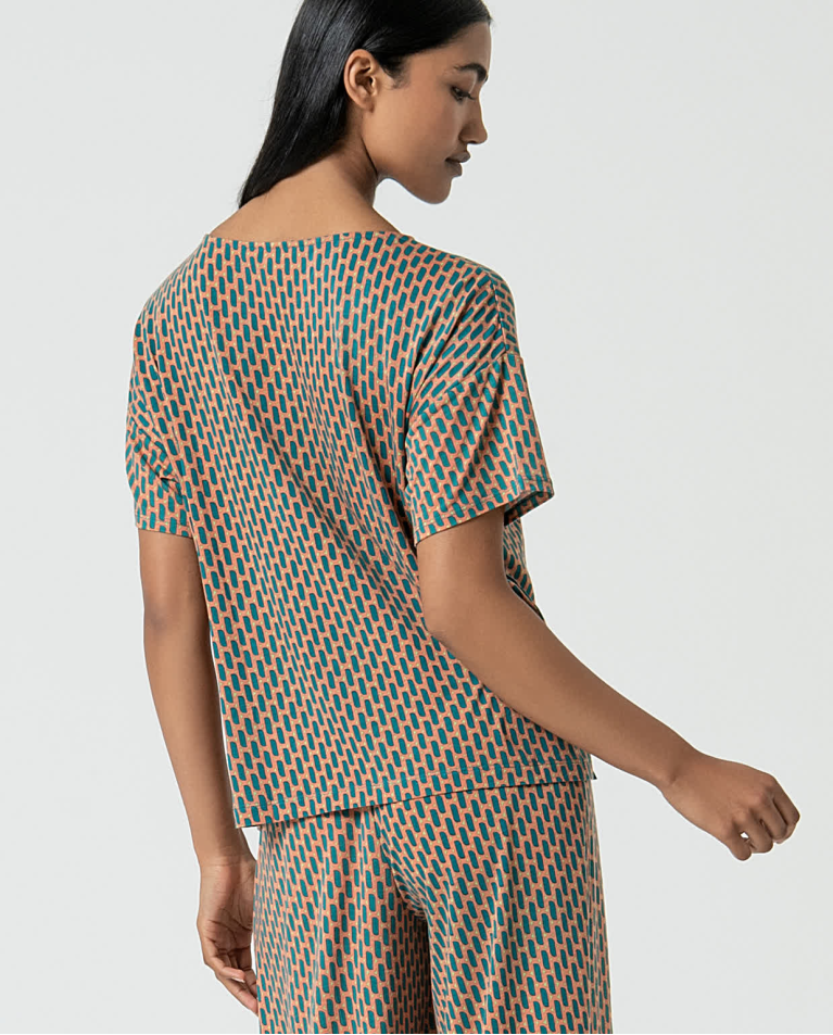 surkana Camiseta elástica amplia estampada Turquesa Rebajas de fábrica