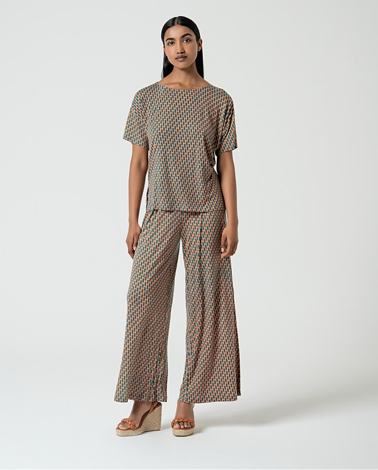 surkana Camiseta elástica amplia estampada Turquesa Rebajas de fábrica