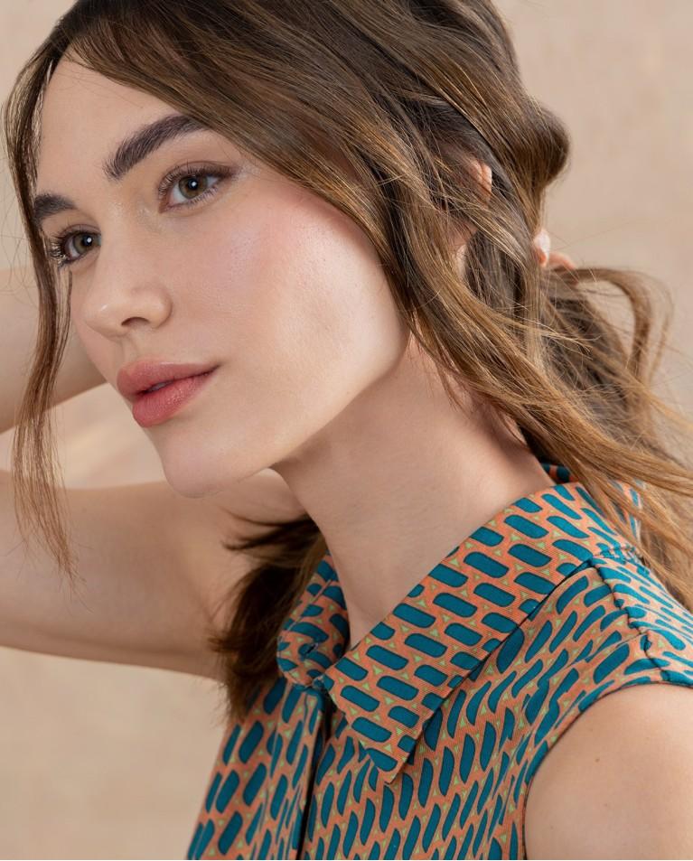 surkana Blusa sin mangas lyocell estampado Turquesa Los más vendidos