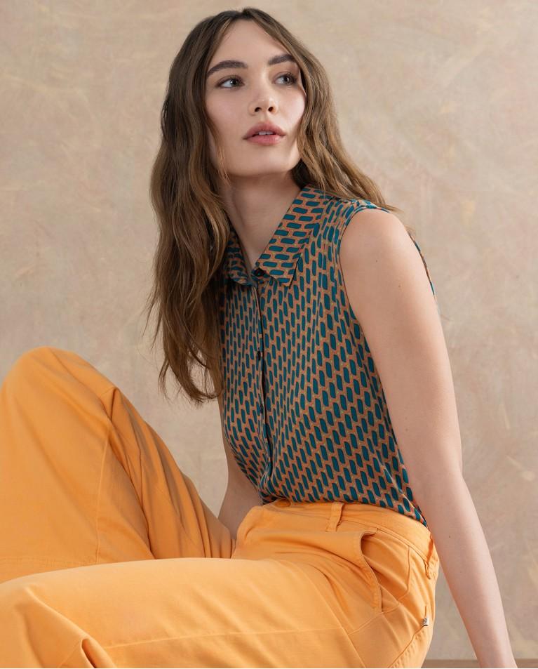 surkana Blusa sin mangas lyocell estampado Turquesa Los más vendidos