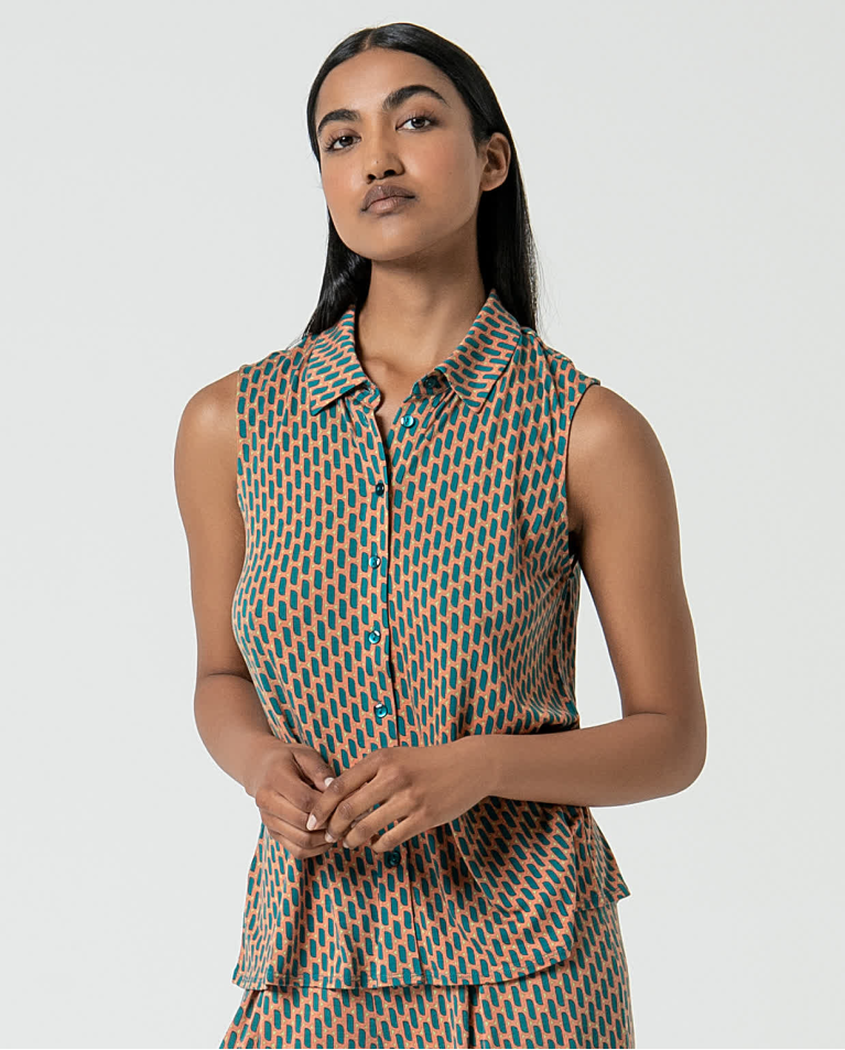 surkana Blusa sin mangas lyocell estampado Turquesa Los más vendidos