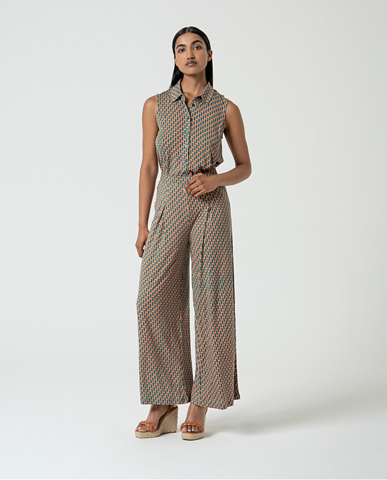 surkana Pantalón palazzo lyocell estampado Turquesa