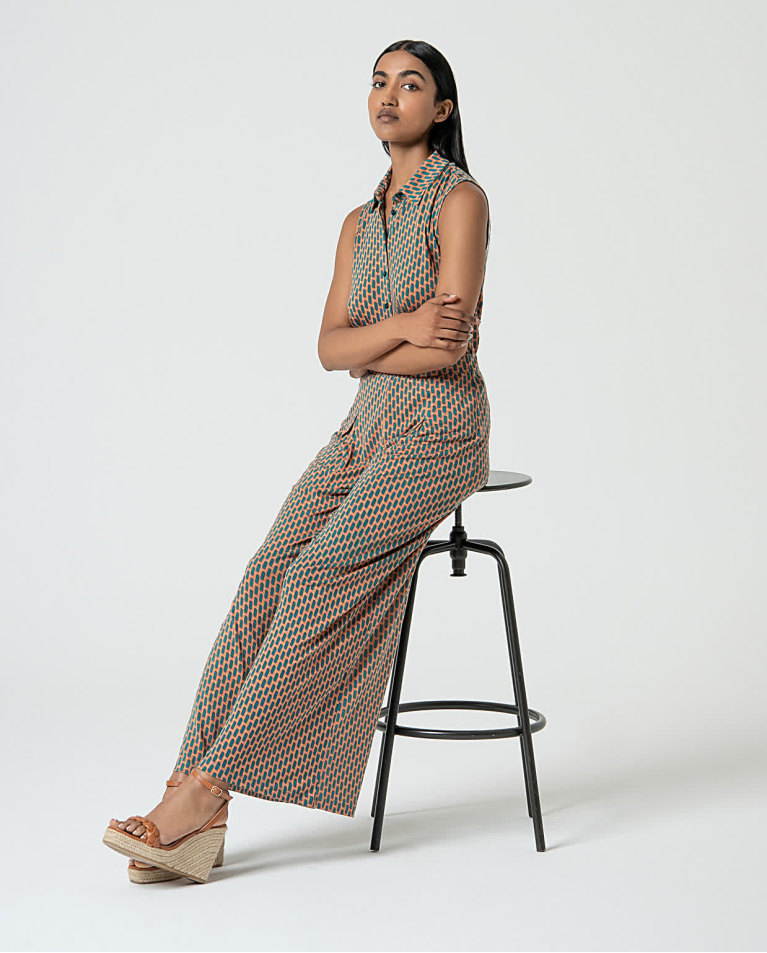surkana Pantalón palazzo lyocell estampado Turquesa Ventas relámpago