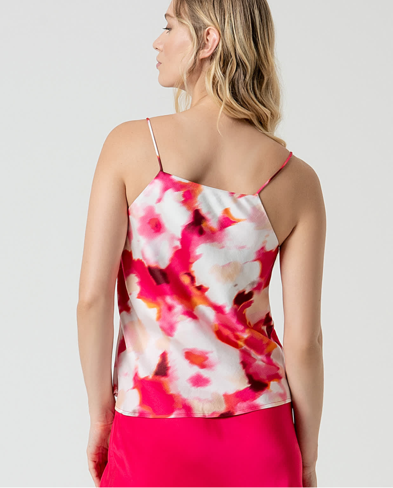 surkana Top satinado escote pico estampado Fucsia Tienda