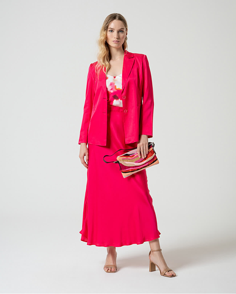 surkana Top satinado escote pico estampado Fucsia Tienda