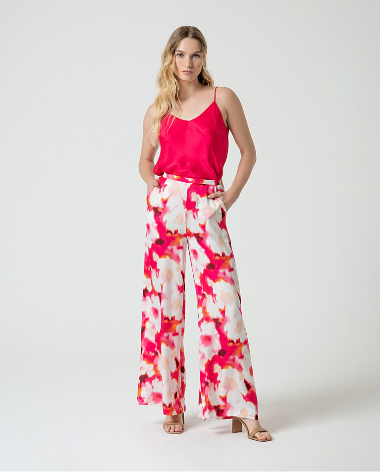 surkana Pantalón palazzo satinado estampado Fucsia