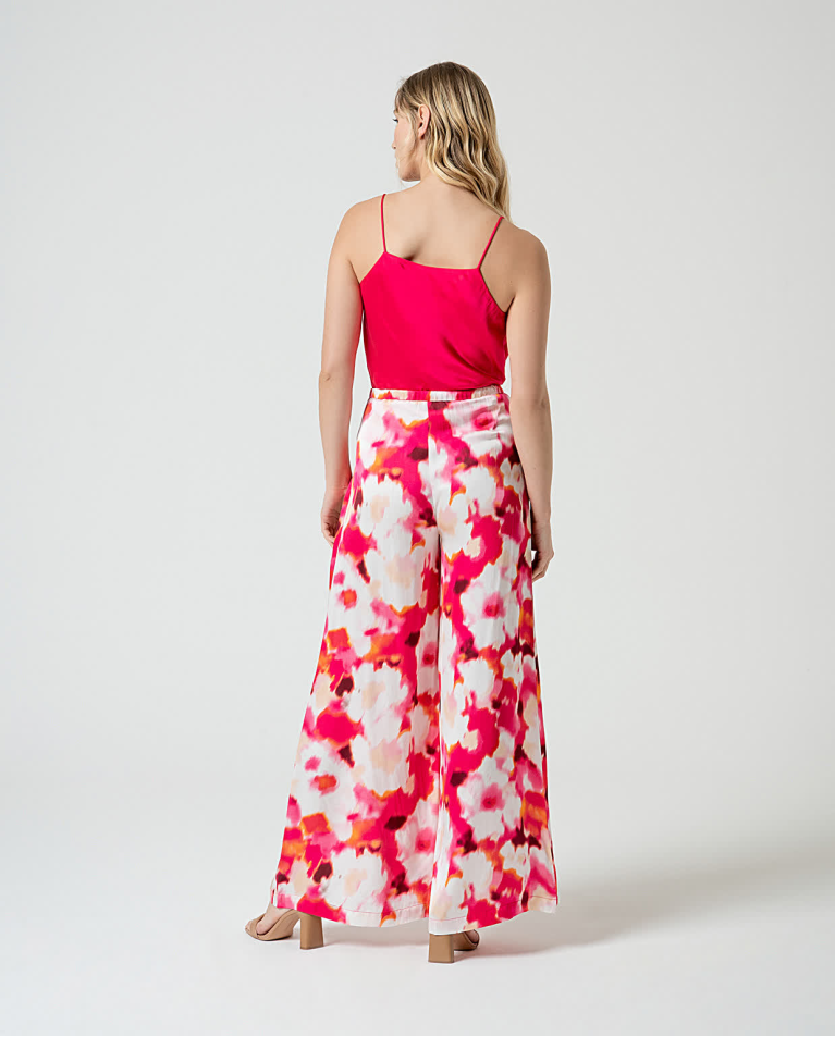 surkana Pantalón palazzo satinado estampado Fucsia Liquidación