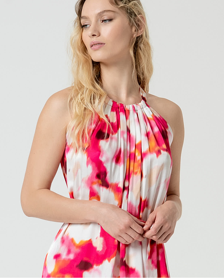 surkana Vestido midi halter satinado Fucsia Mejor oferta