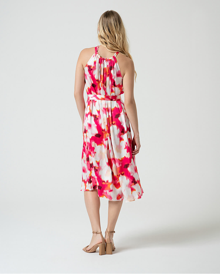 surkana Vestido midi halter satinado Fucsia Mejor oferta