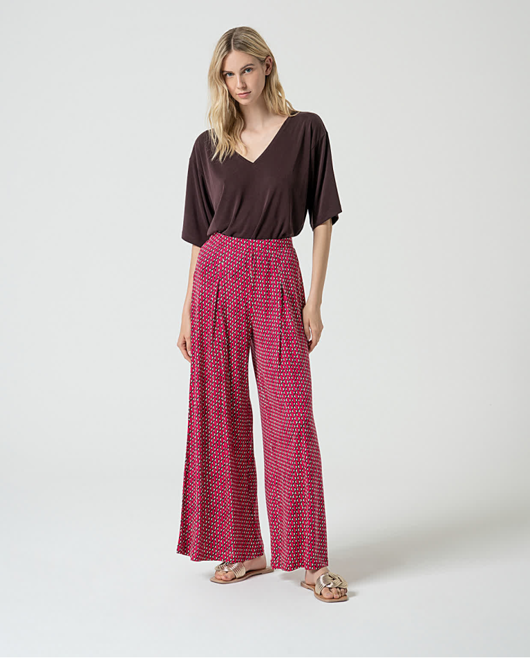 surkana Pantalón palazzo lyocell estampado Fucsia