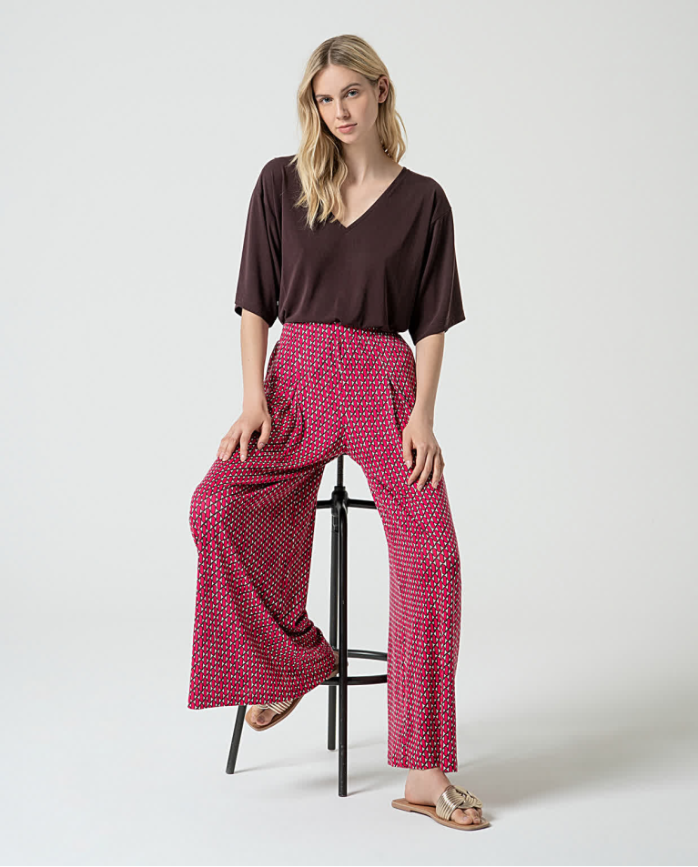 surkana Pantalón palazzo lyocell estampado Fucsia Oferta especial