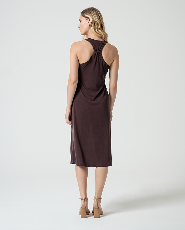surkana Vestido midi elástico liso Marrón Promoción por tiempo limitado