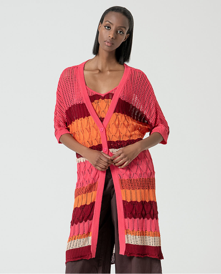surkana Cárdigan largo de crochet Fucsia