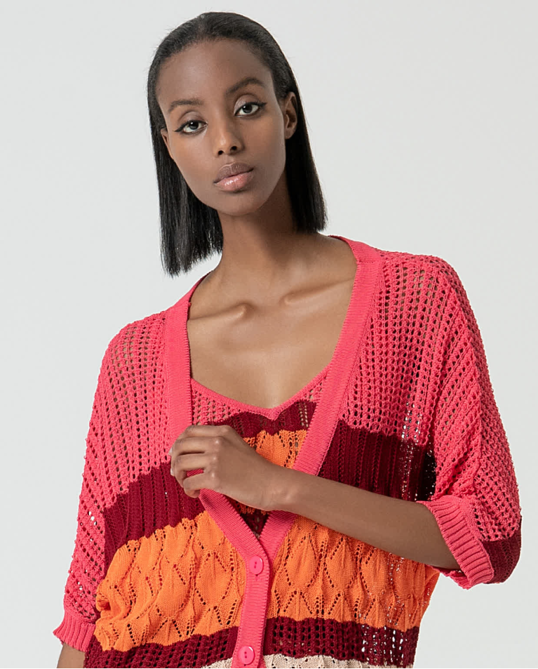 surkana Cárdigan largo de crochet Fucsia Promoción trimestral