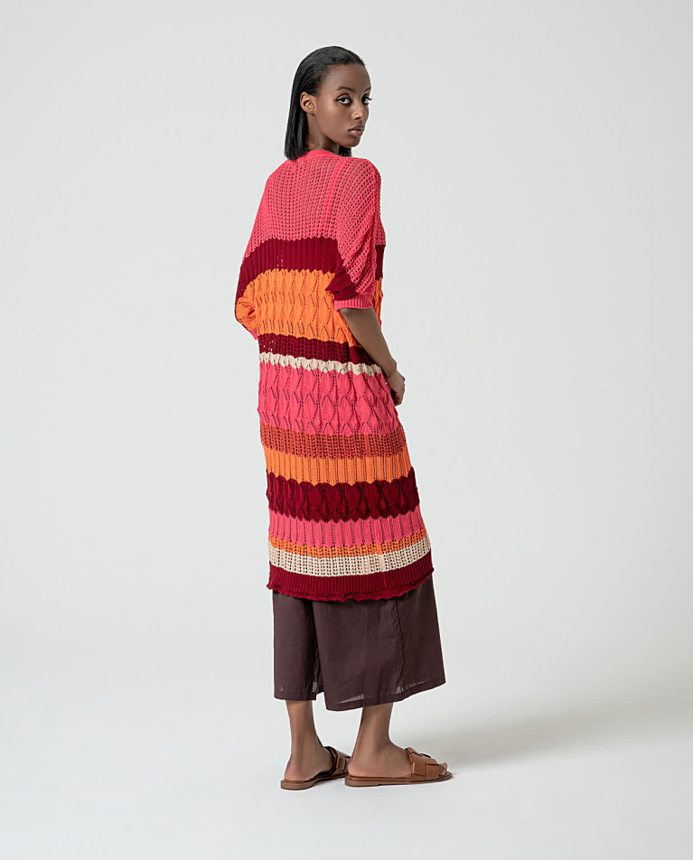 surkana Cárdigan largo de crochet Fucsia Promoción trimestral
