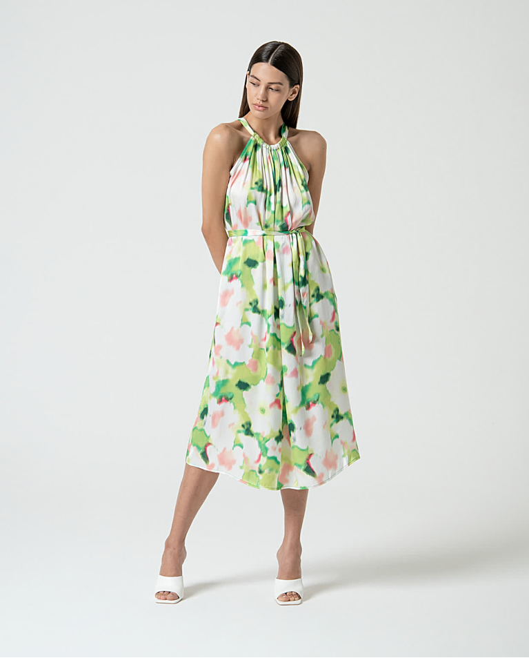 surkana Vestido midi halter satinado Verde