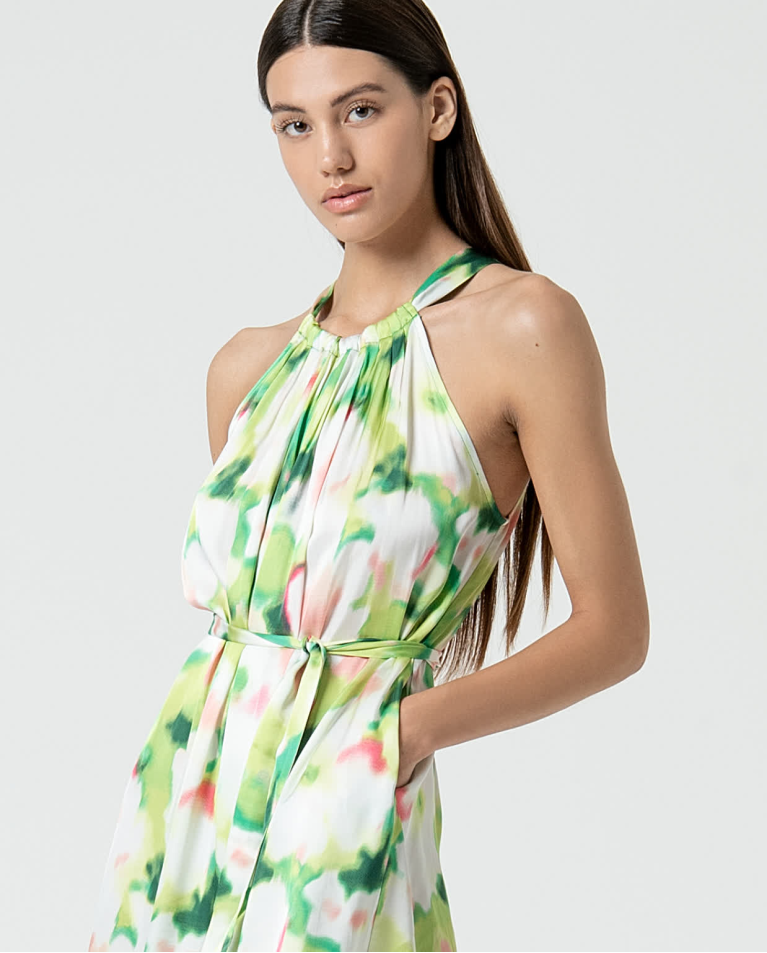 surkana Vestido midi halter satinado Verde Tienda de fábrica