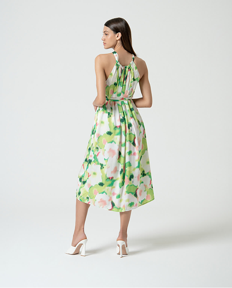 surkana Vestido midi halter satinado Verde Tienda de fábrica