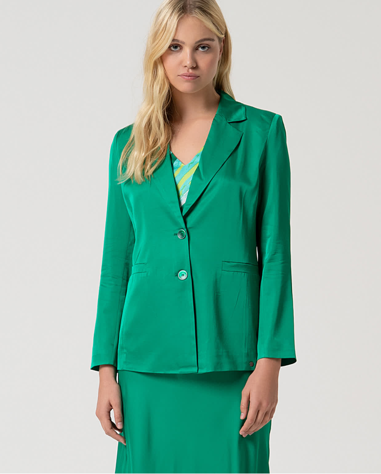 surkana Blazer satinada cruzada lisa Verde Billiar