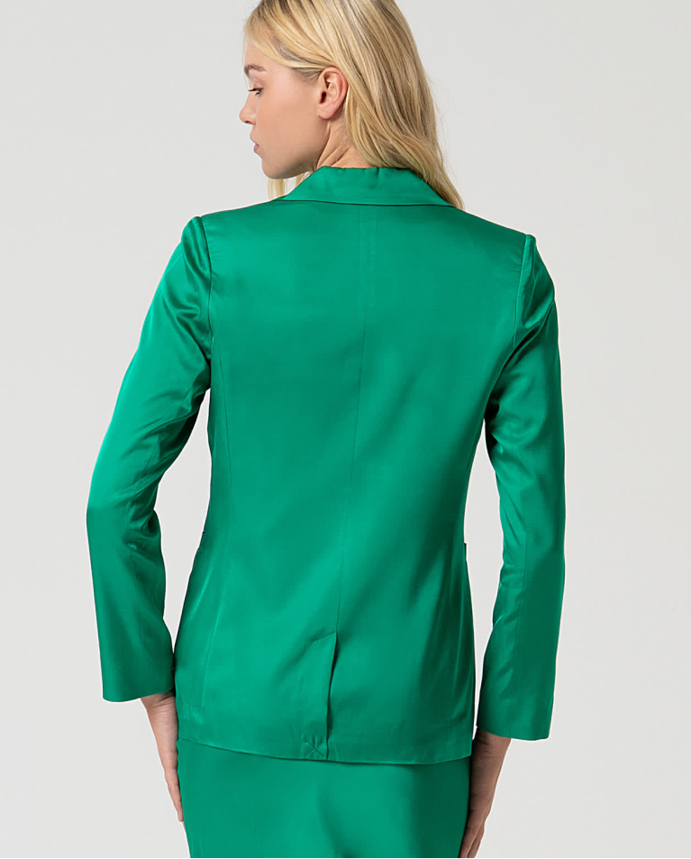 surkana Blazer satinada cruzada lisa Verde Billiar Precios de Black Friday