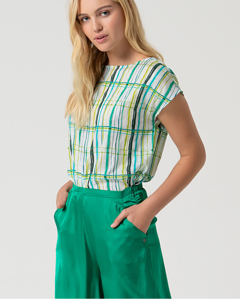 surkana Pantalón wide leg satinado liso Verde Billiar En oferta