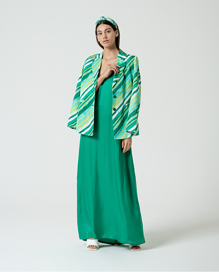 surkana Vestido largo satinado y fluido liso Verde Billiar Libre de impuestos