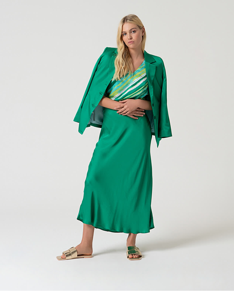 surkana Top satinado escote pico Verde Descuentos del mes