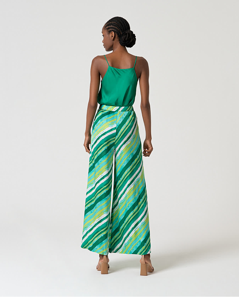 surkana Pantalón wide leg satinado estampado Verde Oferta exclusiva