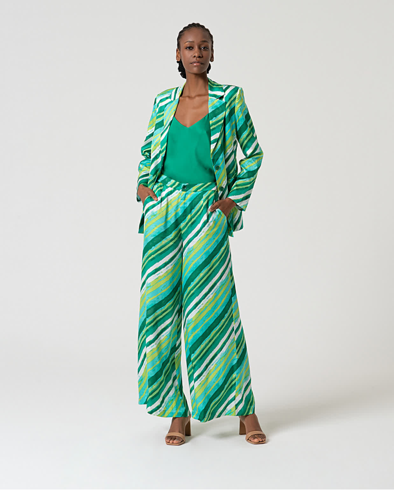 surkana Pantalón wide leg satinado estampado Verde Oferta exclusiva
