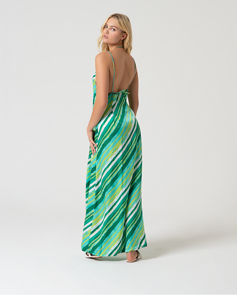 surkana Vestido largo satinado estampado Verde Última moda