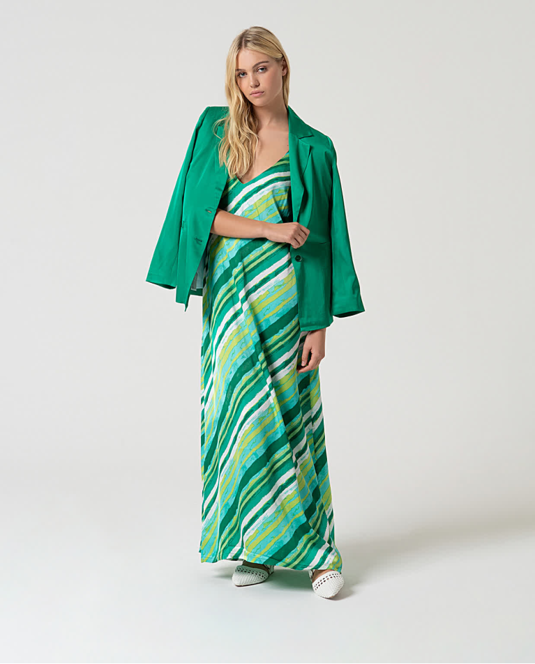surkana Vestido largo satinado estampado Verde Última moda