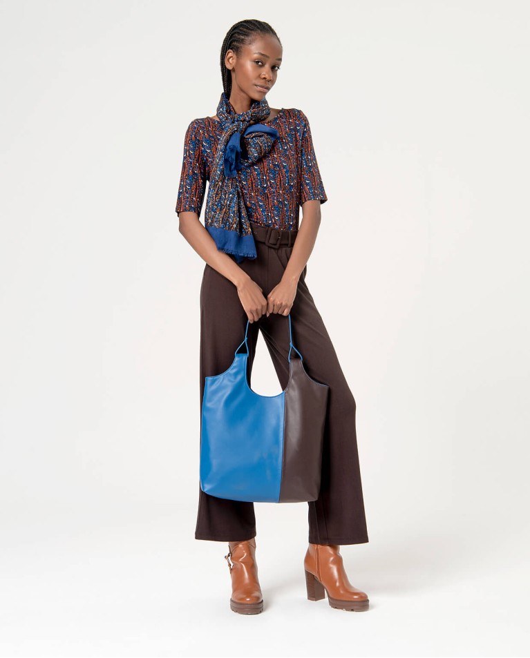 surkana Tote bag de piel vegana bicolor Azul Ventas relámpago